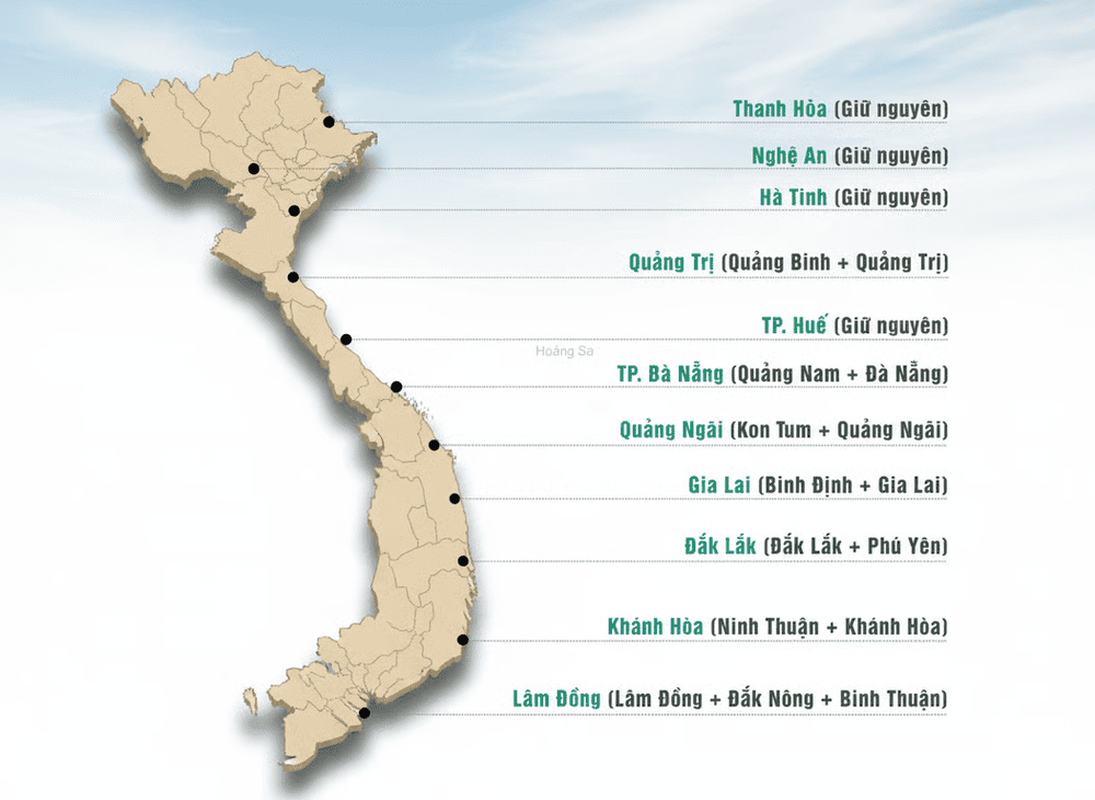 Hình ảnh bản đồ miền Trung sau sáp nhập từ ngày 01/07/2025.